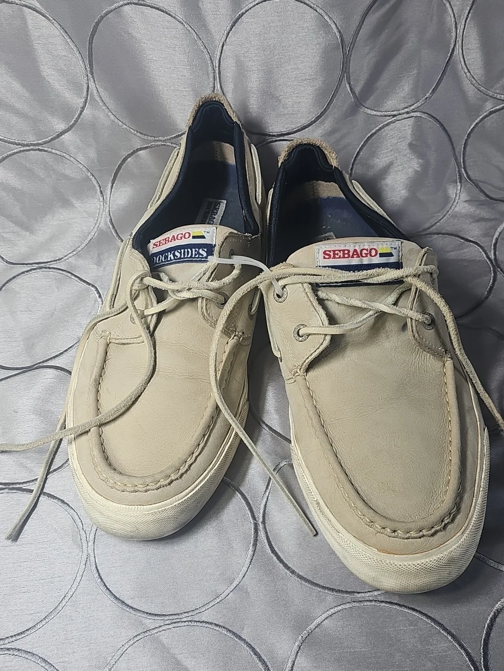 Sebago Dock Slides Suede Leather Cream/Tan Dockside Moccasins Yacht Shoes D29